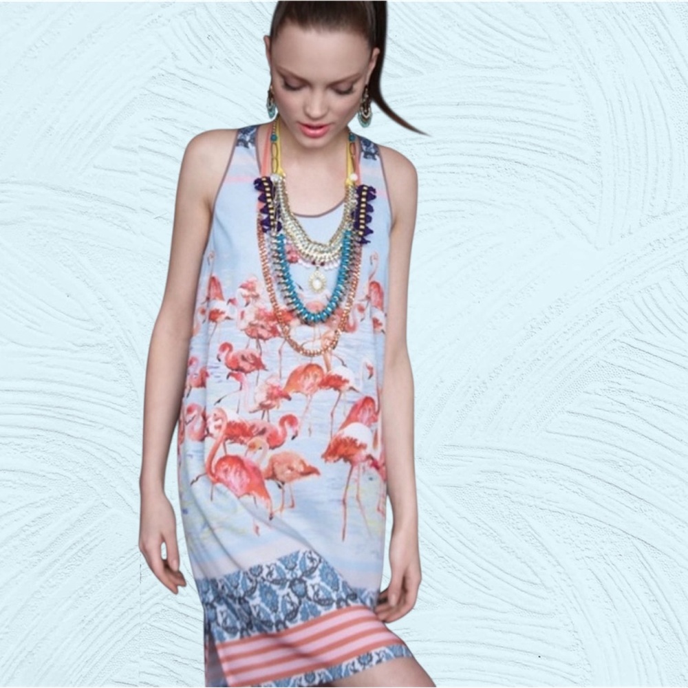 Anthropologie Dream Daily Flamingo Elornis Sleeveless Shift‎ Dress Size Medium
